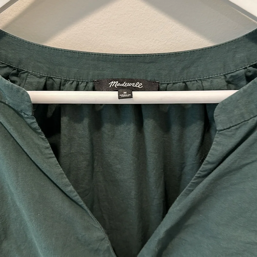 Madewell Long Sleeve Mini Dress Poplin Cotton Wrap Green Casual Quiet Luxury - Picture 6 of 13
